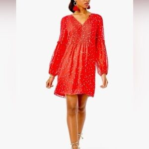 Lilly Pulitzer Red Silk Clip Dot size 6 party dress